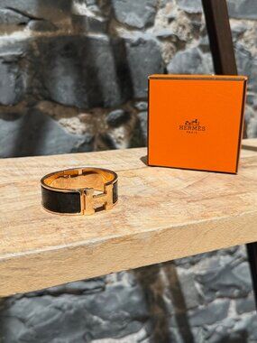 Hermès Black Enamel GHW Clic Clac H Bracelet